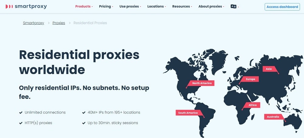 Smartproxy Residential Proxy Homepage