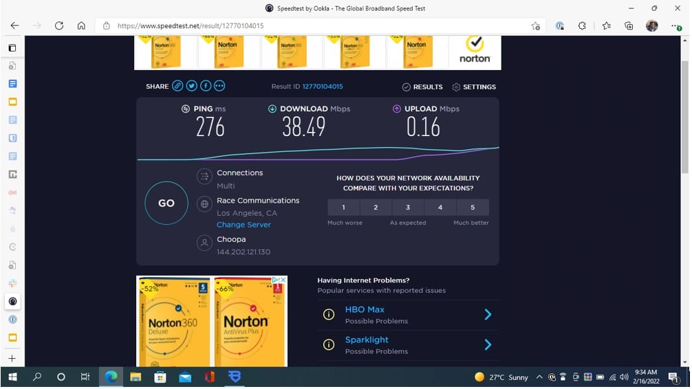 Speed Test of Ookla