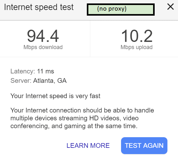 Speed test without proxy