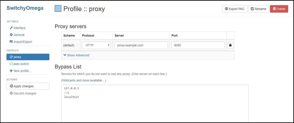 SwitchyOmega authentication details