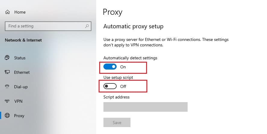 Toggle automatically detect settings