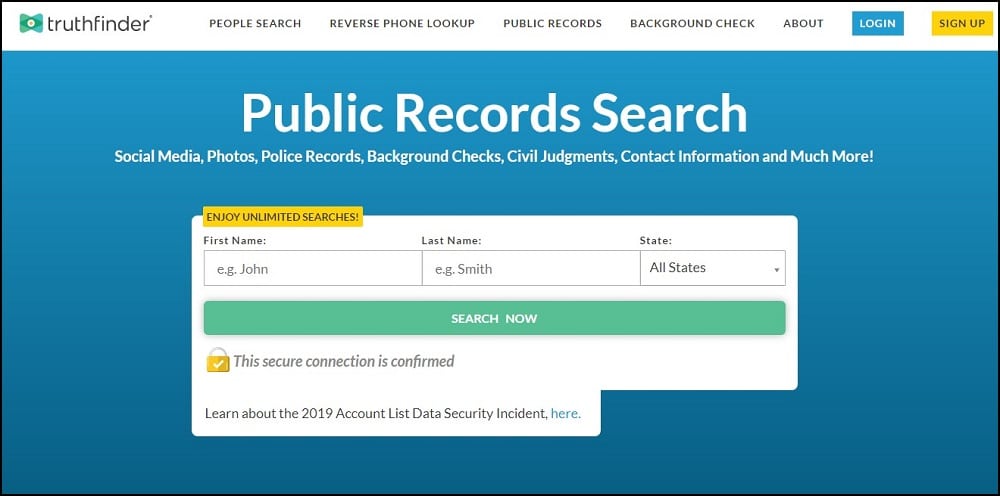 TruthFinder Homepage