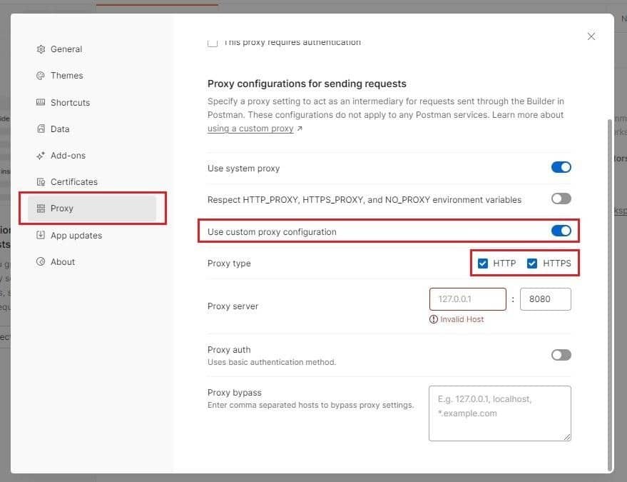 Use custom proxy configuration
