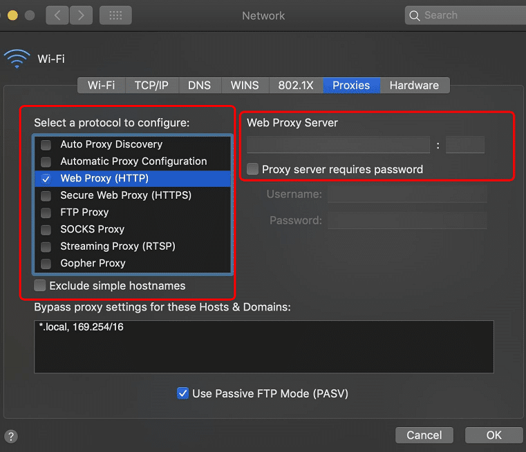 Proxy setting for Safari
