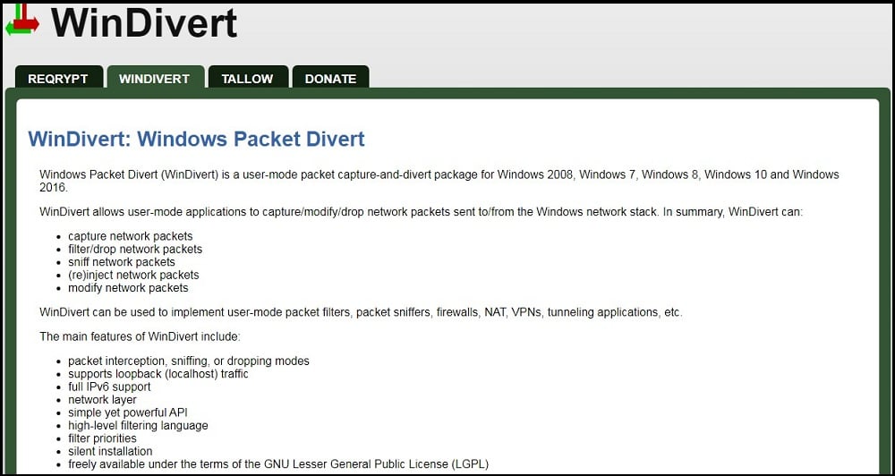 WinDivert Homepage