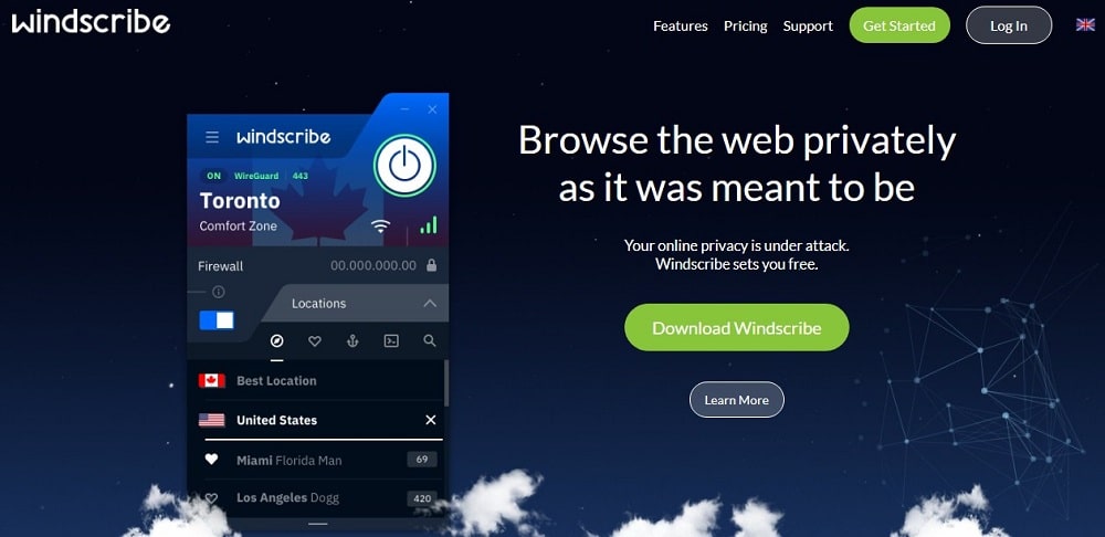 Windscribe Homepage