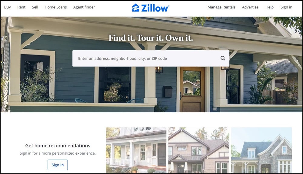 Zillow Homepage