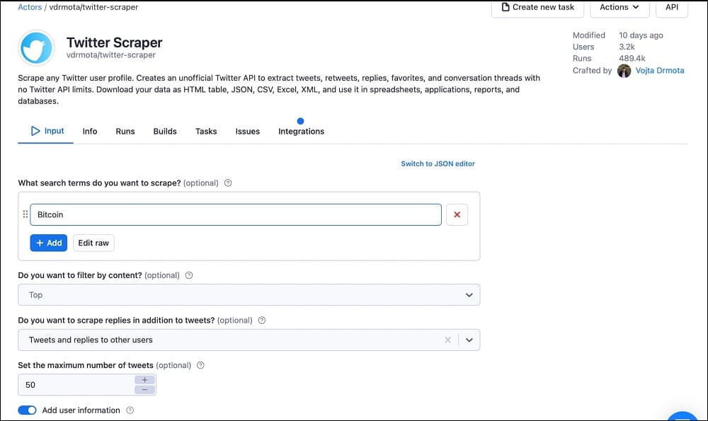 apify Twitter Scraper
