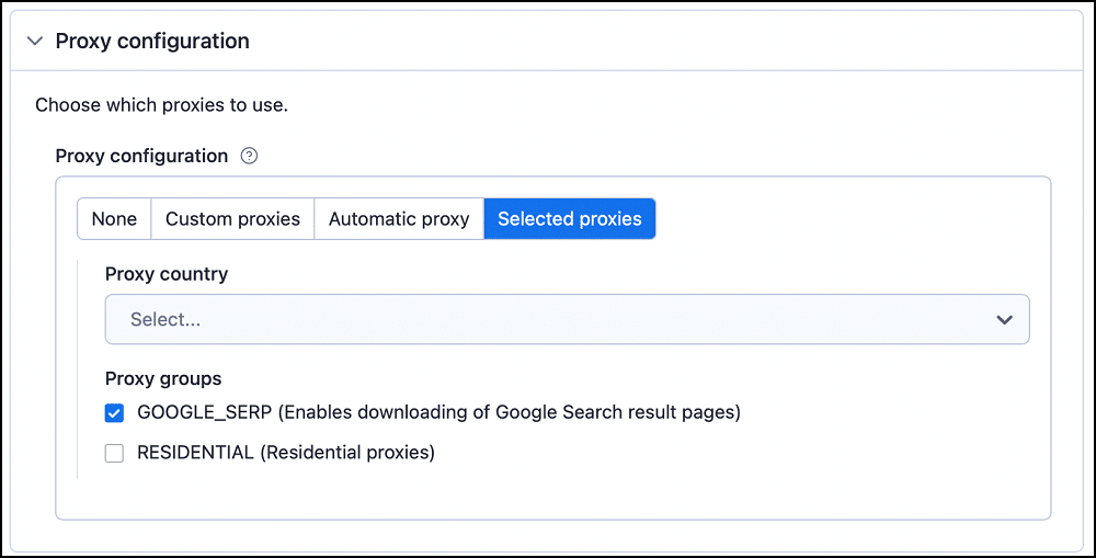 apifyProxy Configuration