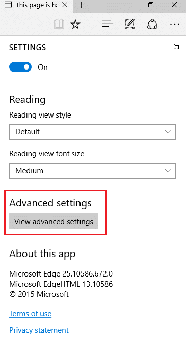 edge Advanced settings