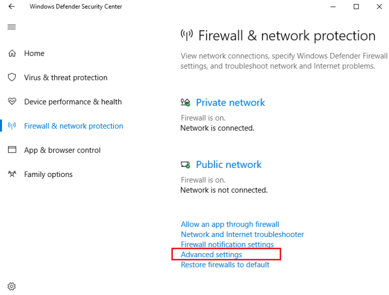 firewall & network Advanced settings