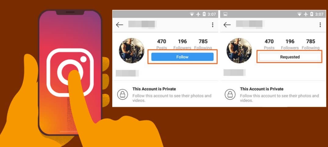 following a private account on Instagram