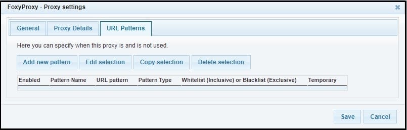 foxyproxy Pattern tab