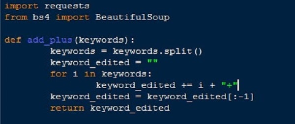 helper function for adding plus to keywords