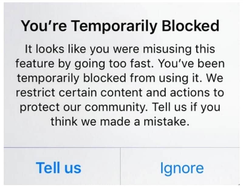 instagram temporarily blocked