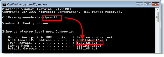 ipconfig on the screen and press Enter