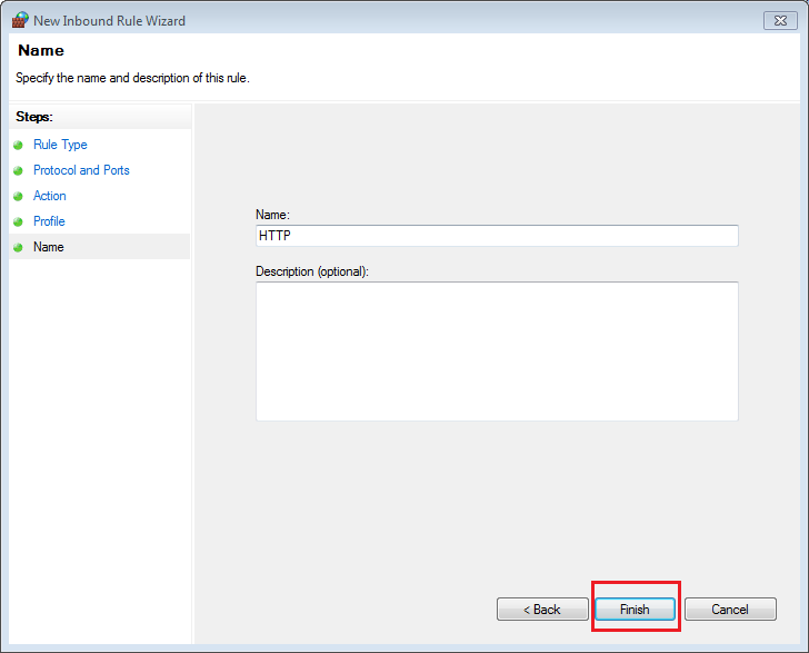new inbound rule Unblock 80