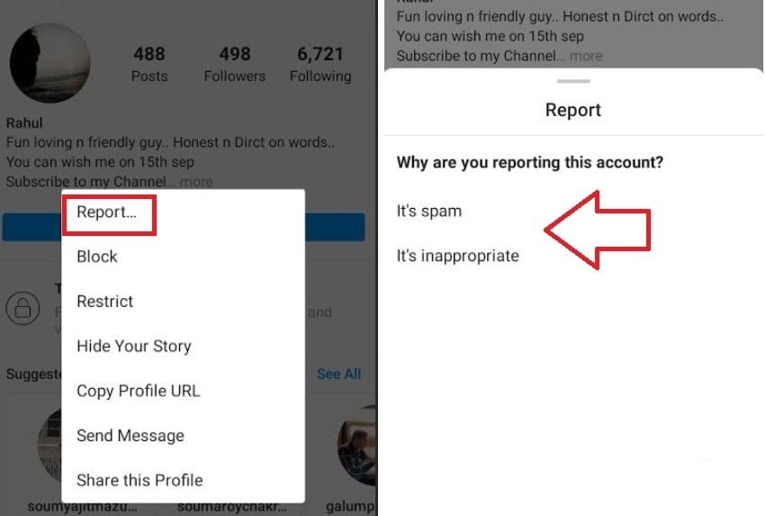 report insta account and posts